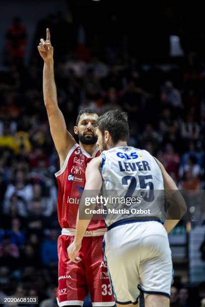 Nikola Mirotic of EA7 Emporio Armani Milan celebretes during the LBA Frecciarossa Final Eight 2024 Final match between EA7 Emporio Armani Milano v...