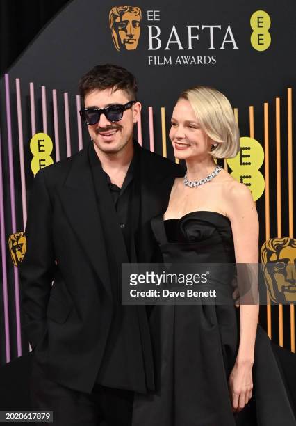 Marcus Mumford and Carey Mulligan attend the 2024 EE BAFTA Film Awards at The Royal Festival Hall on February 18, 2024 in London, England.