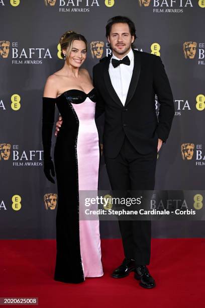 Margot Robbie and Tom Ackerley attend the 2024 EE BAFTA Film Awards at The Royal Festival Hall on February 18, 2024 in London, England.