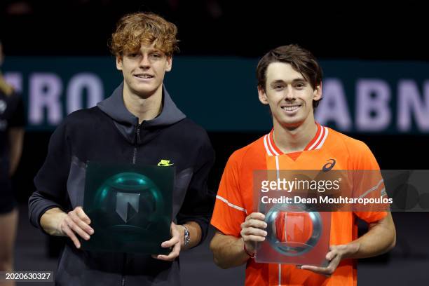 Jannik Sinner of Italy with the winners trophy after victory against Alex de Minaur of Australia during their Men Singles Final match on day 7 of the...