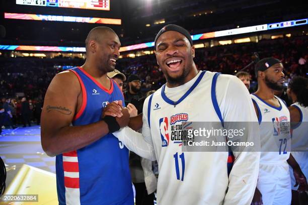 Metta Sandiford-Artest and Micah Parsons during the Ruffles NBA All-Star Celebrity Game as part of NBA All-Star Weekend on Friday, February 16, 2024...