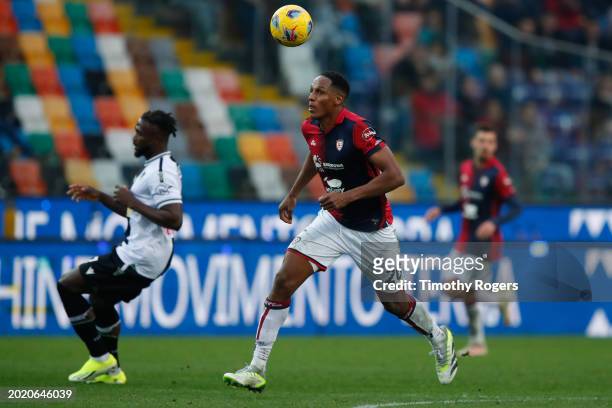 Yerry Mina of Cagliari during the Serie A TIM match between Udinese Calcio and Cagliari - Serie A TIM at Bluenergy Stadium on February 18, 2024 in...