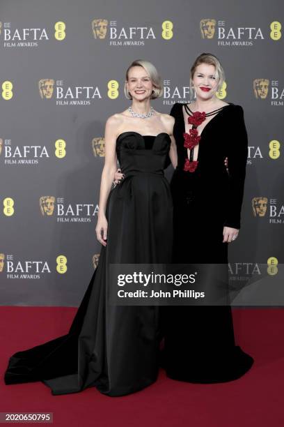 Carey Mulligan and Emerald Fennell attend the 2024 EE BAFTA Film Awards at The Royal Festival Hall on February 18, 2024 in London, England.