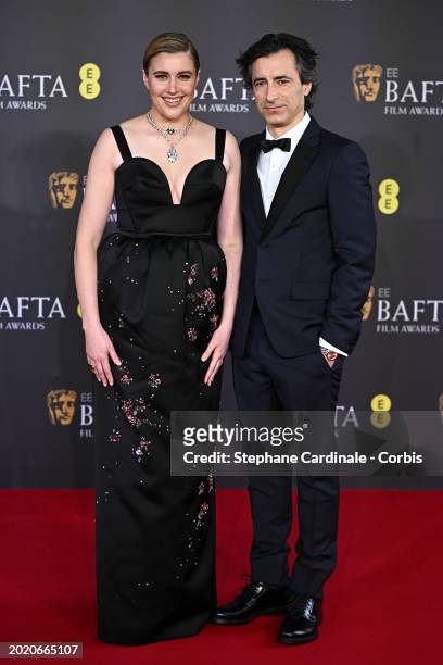 Greta Gerwig and Noah Baumbach attend the 2024 EE BAFTA Film Awards at The Royal Festival Hall on February 18, 2024 in London, England.