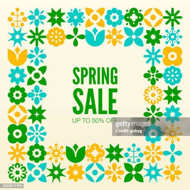 modern geometric flower frame spring sale banner template background - scandinavian summer stock illustrations