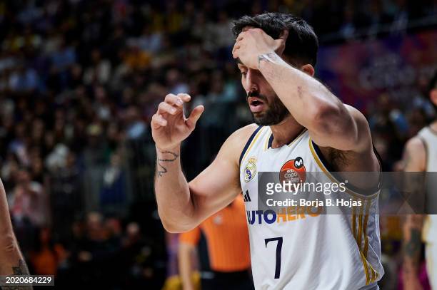 Facu Campazzo of Real Madrid in action during the Finals of the 2024 Copa del Rey de Baloncesto match between Real Madrid and FC Barcelona at Martin...