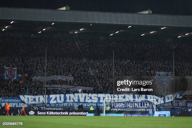 General view as fans of VfL Bochum raise a banner which reads "No To Investment in the DFL" during the Bundesliga match between VfL Bochum 1848 and...