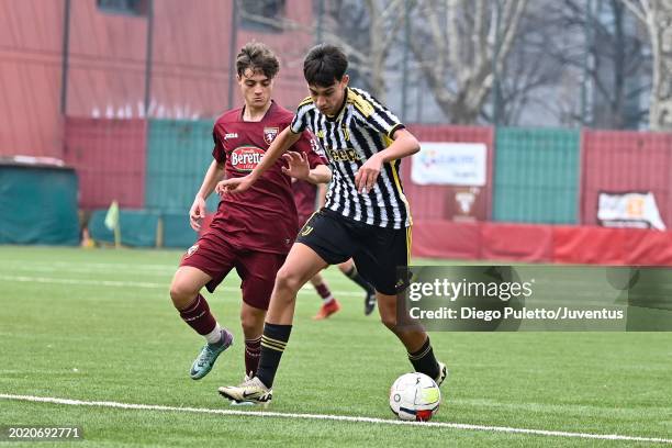 Stefano lulian of Juventus in action during the match between Torino U16 and Juventus U16 at Cit Turin on February 18, 2024 in Turin, Italy.