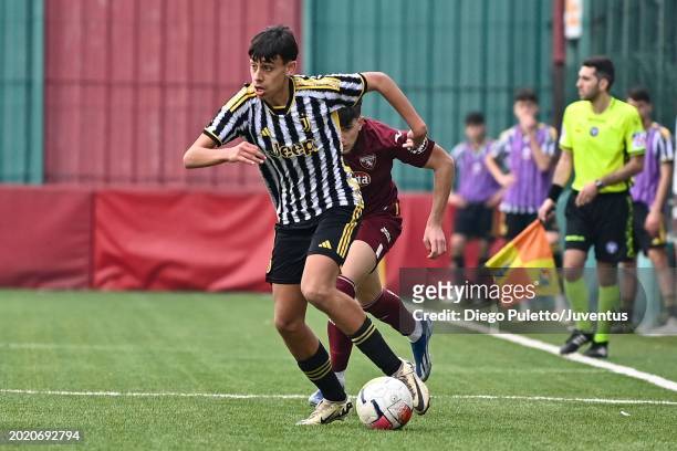 Stefano lulian of Juventus in action during the match between Torino U16 and Juventus U16 at Cit Turin on February 18, 2024 in Turin, Italy.