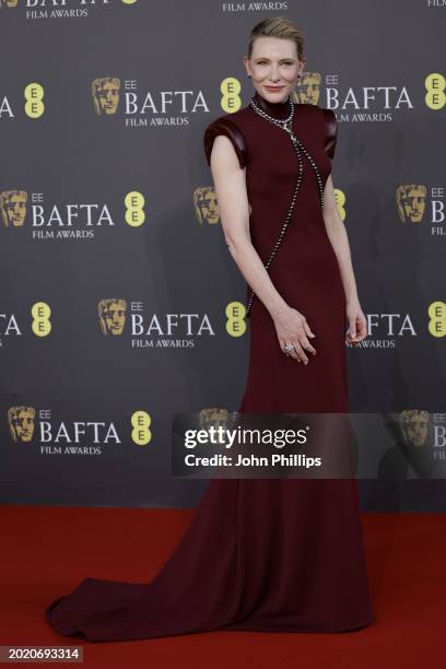 Cate Blanchett arrives at the EE BAFTA Film Awards 2024 at The Royal Festival Hall on February 18, 2024 in London, England.