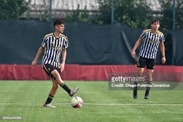 Lorenzo of Juventus in action during the match between Torino U16 and Juventus U16 at Cit Turin on February 18, 2024 in Turin, Italy.