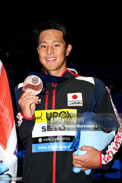 Bronze Medalist, Daiya Seto of Team Japan poses with his medal after the Medal Ceremony for the Men's 400m Individual Medley Final on day seventeen...