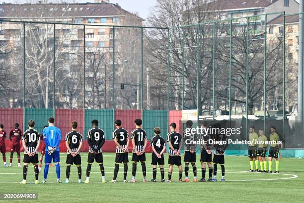 Juventus team line up during the match between Torino U16 and Juventus U16 at Cit Turin on February 18, 2024 in Turin, Italy.