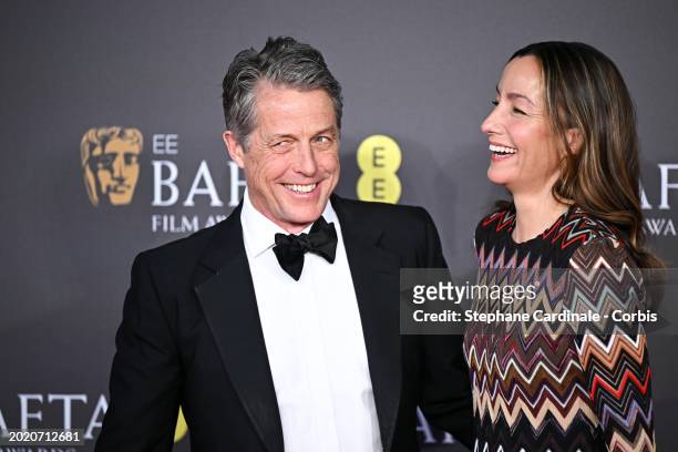 Hugh Grant and Anna Elisabet Eberstein attend the 2024 EE BAFTA Film Awards at The Royal Festival Hall on February 18, 2024 in London, England.