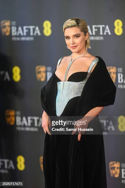 Florence Pugh attends the 2024 EE BAFTA Film Awards at The Royal Festival Hall on February 18, 2024 in London, England.