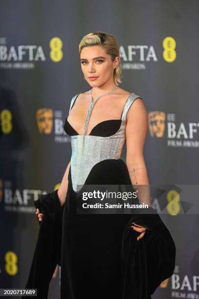 Florence Pugh attends the 2024 EE BAFTA Film Awards at The Royal Festival Hall on February 18, 2024 in London, England.