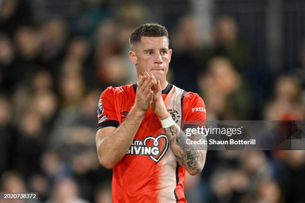 Ross Barkley of Luton Town applauds the fans following the Premier League match between Luton Town and Manchester United at Kenilworth Road on...