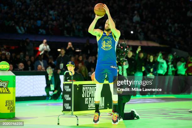 Stephen Curry of the Golden State Warriors as a part of State Farm All-Star Saturday Night on Saturday, February 17, 2024 at Lucas Oil Stadium in...