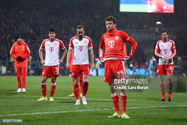 Harry Kane of Bayern Munich looks dejected following the Bundesliga match between VfL Bochum 1848 and FC Bayern München at Vonovia Ruhrstadion on...