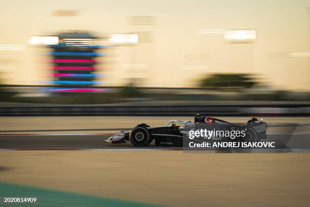 Haas F1 Team's German driver Nico Hulkenberg drives during the first day of the Formula One pre-season testing at the Bahrain International Circuit...