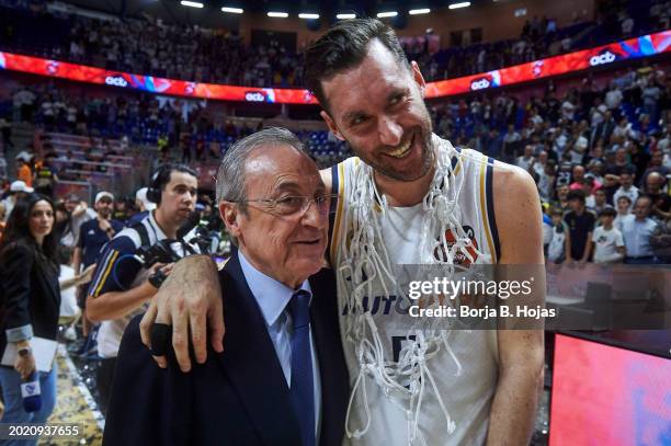 President of Real Madrid, Florentino Perez and Rudy Fernandez during the celebrations of the victory on Finals of the 2024 Copa del Rey de Baloncesto...