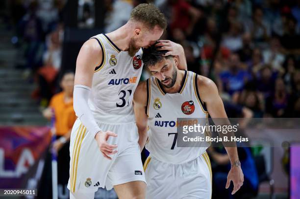 Dzanan Musa and Facu Campazzo of Real Madrid in action during the Finals of the 2024 Copa del Rey de Baloncesto match between Real Madrid and FC...