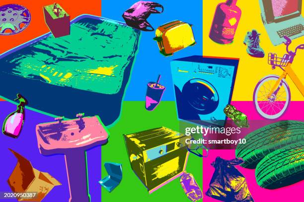 fly tipping - packing peanuts stock illustrations