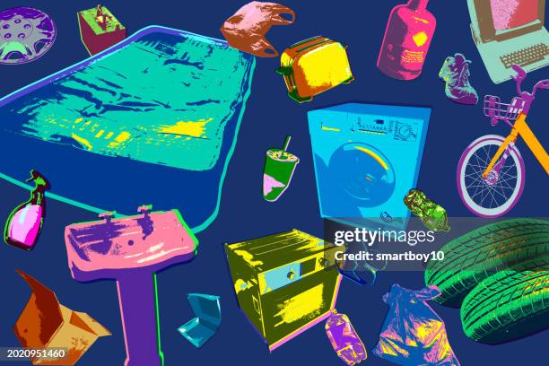 fly tipping - packing peanuts stock illustrations