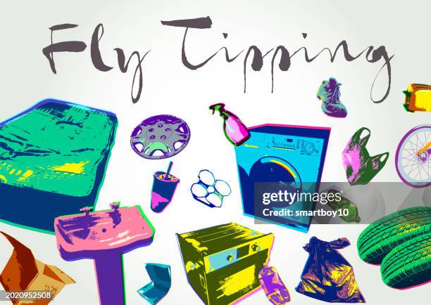 fly tipping - packing peanuts stock illustrations