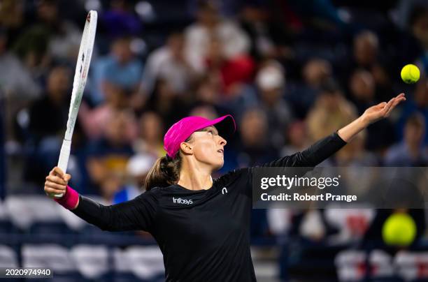 Iga Swiatek of Poland in action against Elina Svitolina of Ukraine in the third round on Day 4 of the Dubai Duty Free Tennis Championships, part of...