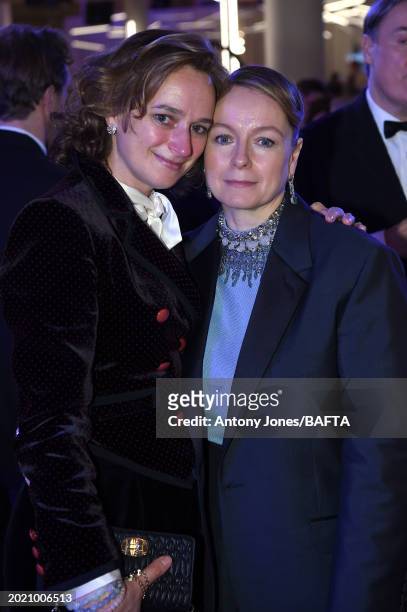 Angharad Wood and Samantha Morton during the EE BAFTA Film Awards 2024 Dinner at The Royal Festival Hall on February 18, 2024 in London, England.