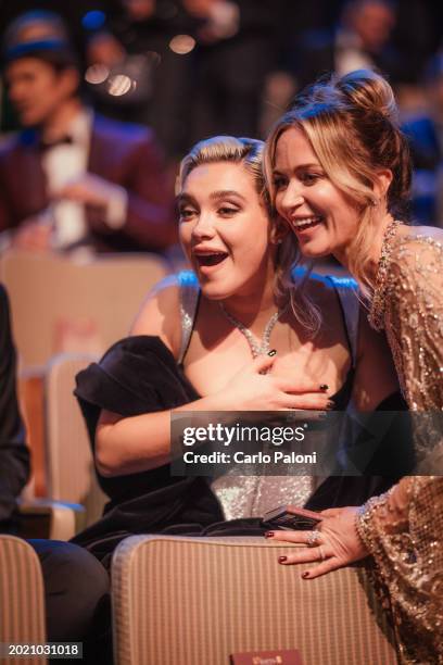 Florence Pugh and Emily Blunt attend the EE BAFTA Film Awards 2024 at The Royal Festival Hall on February 18, 2024 in London, England.