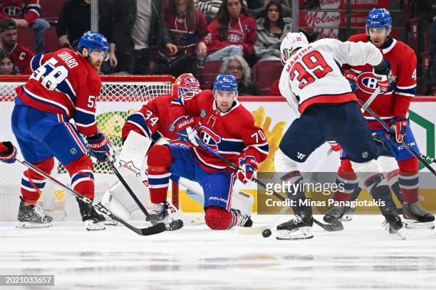 Tanner Pearson of the Montreal Canadiens defends as he kneels during the second period against the Washington Capitals at the Bell Centre on February...