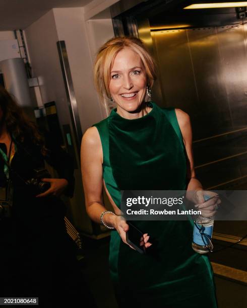 Gillian Anderson poses backstage during the EE BAFTA Film Awards 2024 at The Royal Festival Hall on February 18, 2024 in London, England.