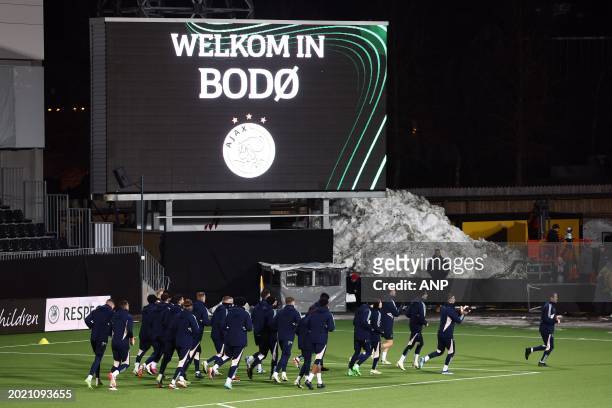 The Ajax selection during training in the run-up to the Conference League match against Bodø/Glimt in the Aspmyra Stadium on February 21, 2024 in...