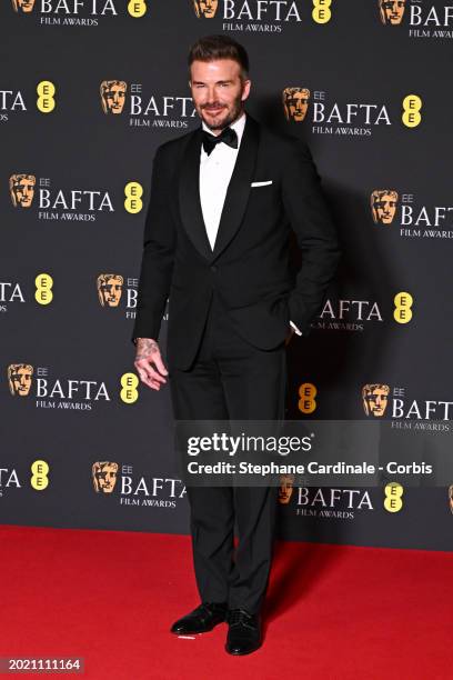 David Beckham poses in the winners room at the 2024 EE BAFTA Film Awards at The Royal Festival Hall on February 18, 2024 in London, England.