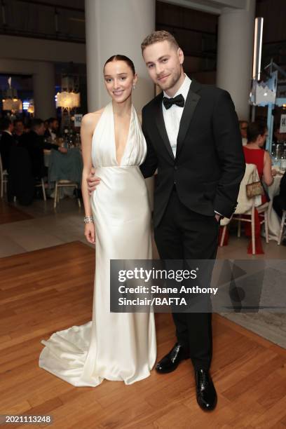 Phoebe Dynevor and Cameron Fuller during the EE BAFTA Film Awards 2024 Dinner at The Royal Festival Hall on February 18, 2024 in London, England.