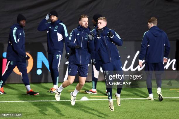 Jordan Henderson, Kenneth Taylor of Ajax during training in the run-up to the Conference League match against Bodø/Glimt at the Aspmyra Stadium on...
