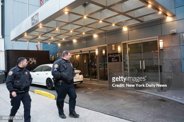 Police respond after a woman was found dead in a room at the SoHo 54 Hotel in Manhattan, New York City on Thursday, Feb. 8, 2024.