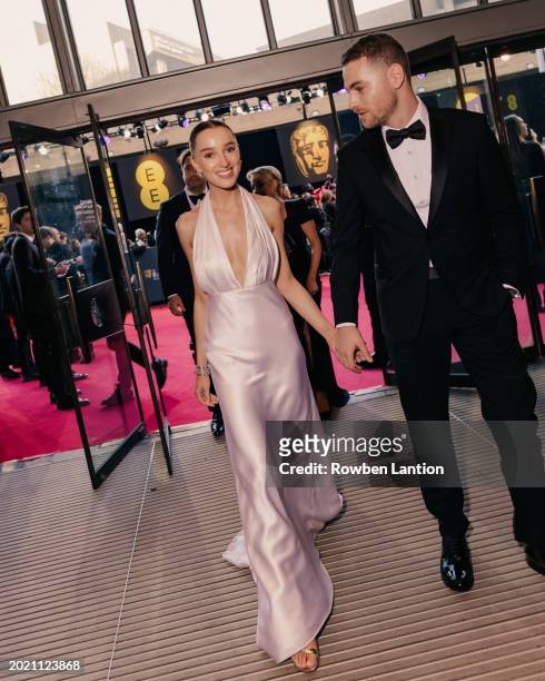 Phoebe Dynevor and Cameron Fuller attend the EE BAFTA Film Awards 2024 at The Royal Festival Hall on February 18, 2024 in London, England.
