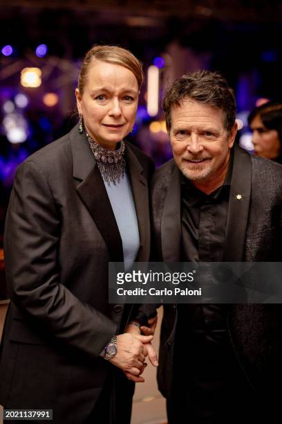 Samantha Morton and Michael J. Fox during the EE BAFTA Film Awards 2024 Dinner at The Royal Festival Hall on February 18, 2024 in London, England.