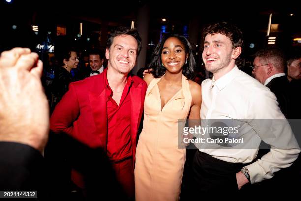 Andrew Scott, Ayo Edebiri and Paul Mescal during the EE BAFTA Film Awards 2024 Dinner at The Royal Festival Hall on February 18, 2024 in London,...