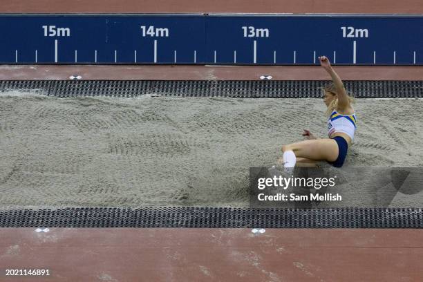 Lucy Robinson of Great Britain competes in the Womens Triple Jump Final during day two of the 2024 UK Athletics Indoor Championships at Utilita Arena...