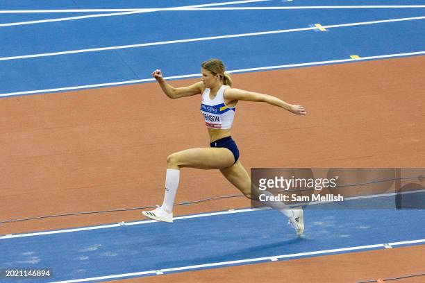 Lucy Robinson of Great Britain competes in the Womens Triple Jump Final during day two of the 2024 UK Athletics Indoor Championships at Utilita Arena...