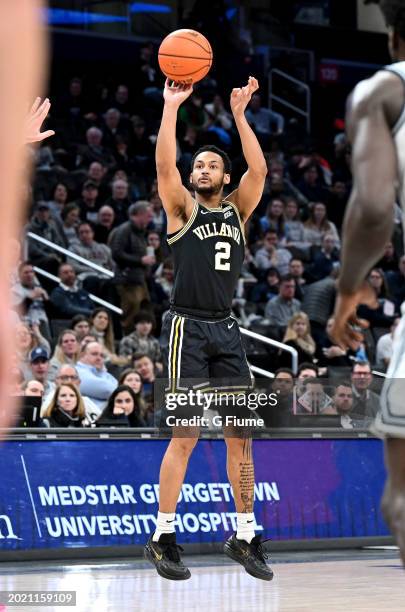 Mark Armstrong of the Villanova Wildcats shoots the ball against the Georgetown Hoyas at Capital One Arena on February 16, 2024 in Washington, DC.