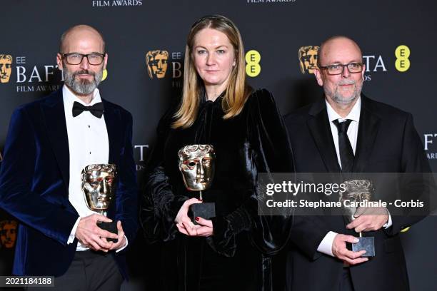 Josh Weston, Nadia Stacey and Mark Coulier pose with the Make Up and... News Photo - Getty Images