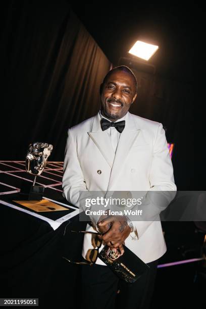 Idris Elba backstage during the EE BAFTA Film Awards 2024 at The Royal Festival Hall on February 18, 2024 in London, England.