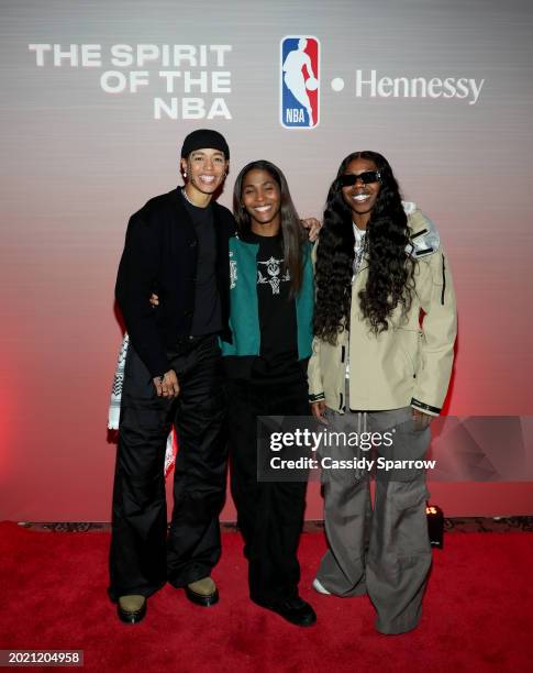 Natasha Cloud, Sydney Colson and Arike Ogunbowale attend Hennessy Arena NBA All-Star Weekend At Hilbert Circle Theatre on February 17, 2024 in...