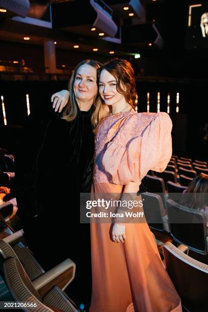 Nadia Stacey and Emma Stone attend the EE BAFTA Film Awards 2024 at The Royal Festival Hall on February 18, 2024 in London, England.