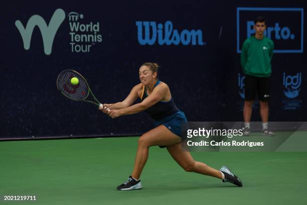 Elizabet Hamalit from Portugal in action during the match between Sinja Kraus from Austria and Elizabet Hamalit from Portugal during the 2024 ITF...